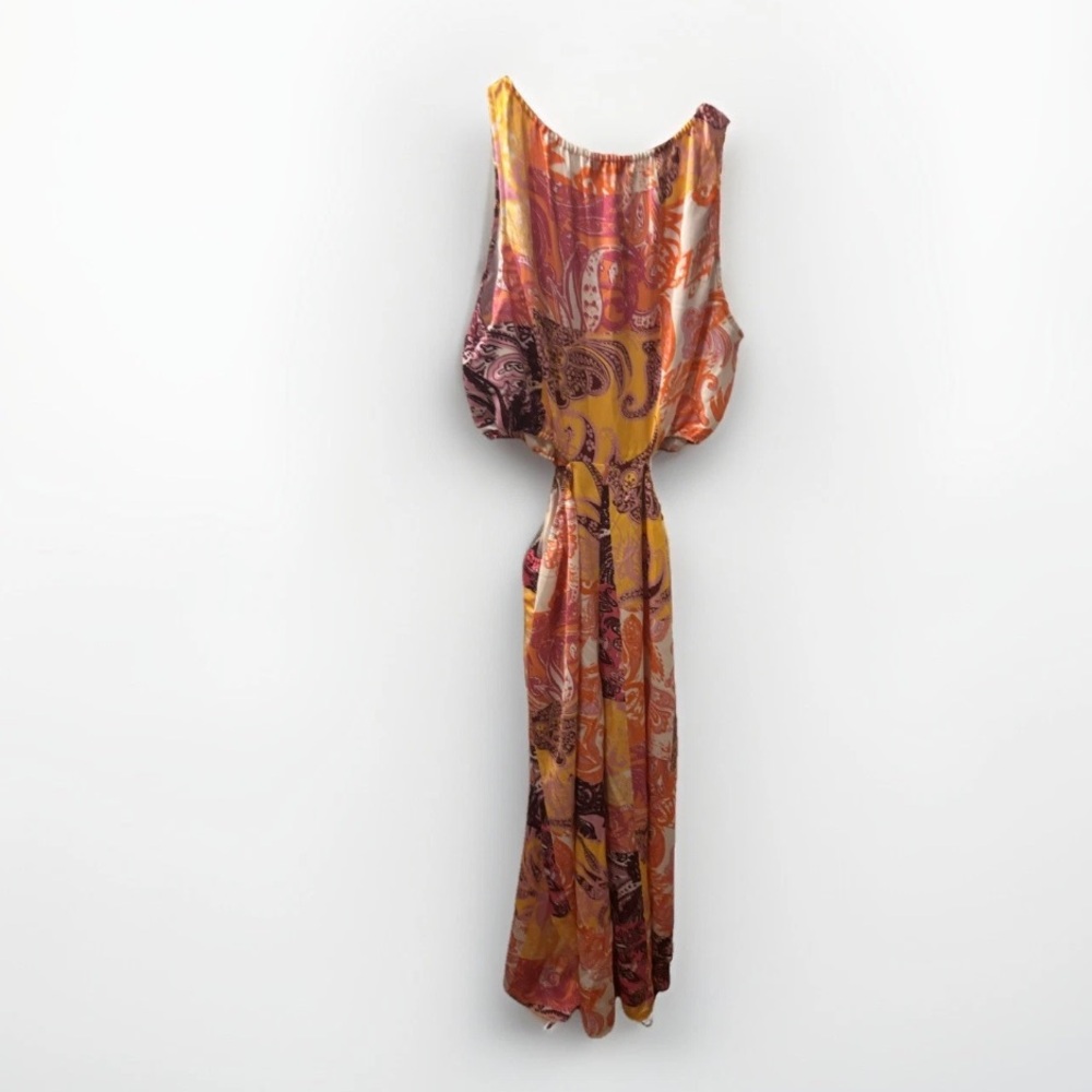 Eloquii Multicolor Silky Paisley Wide Leg Jumpsuit with Cutouts. - Picture 3 of 4